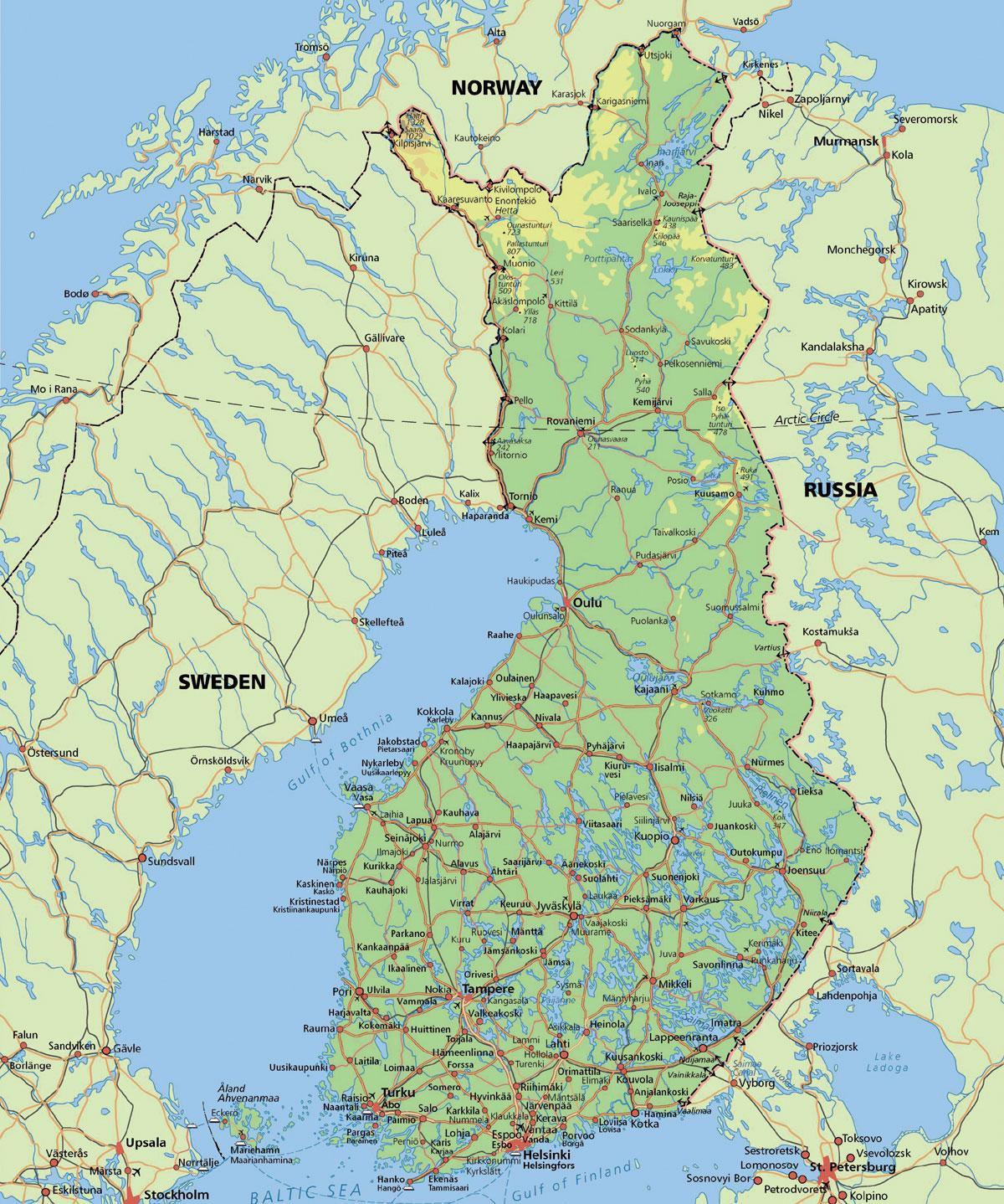 Mapa artikoko zirkulu Finlandia