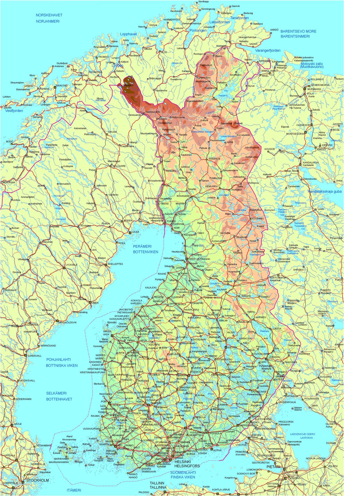Mapa Finlandia errepidea