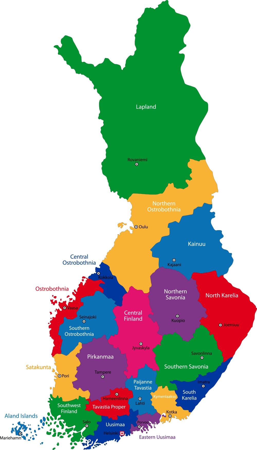 Finlandiako probintziak mapa