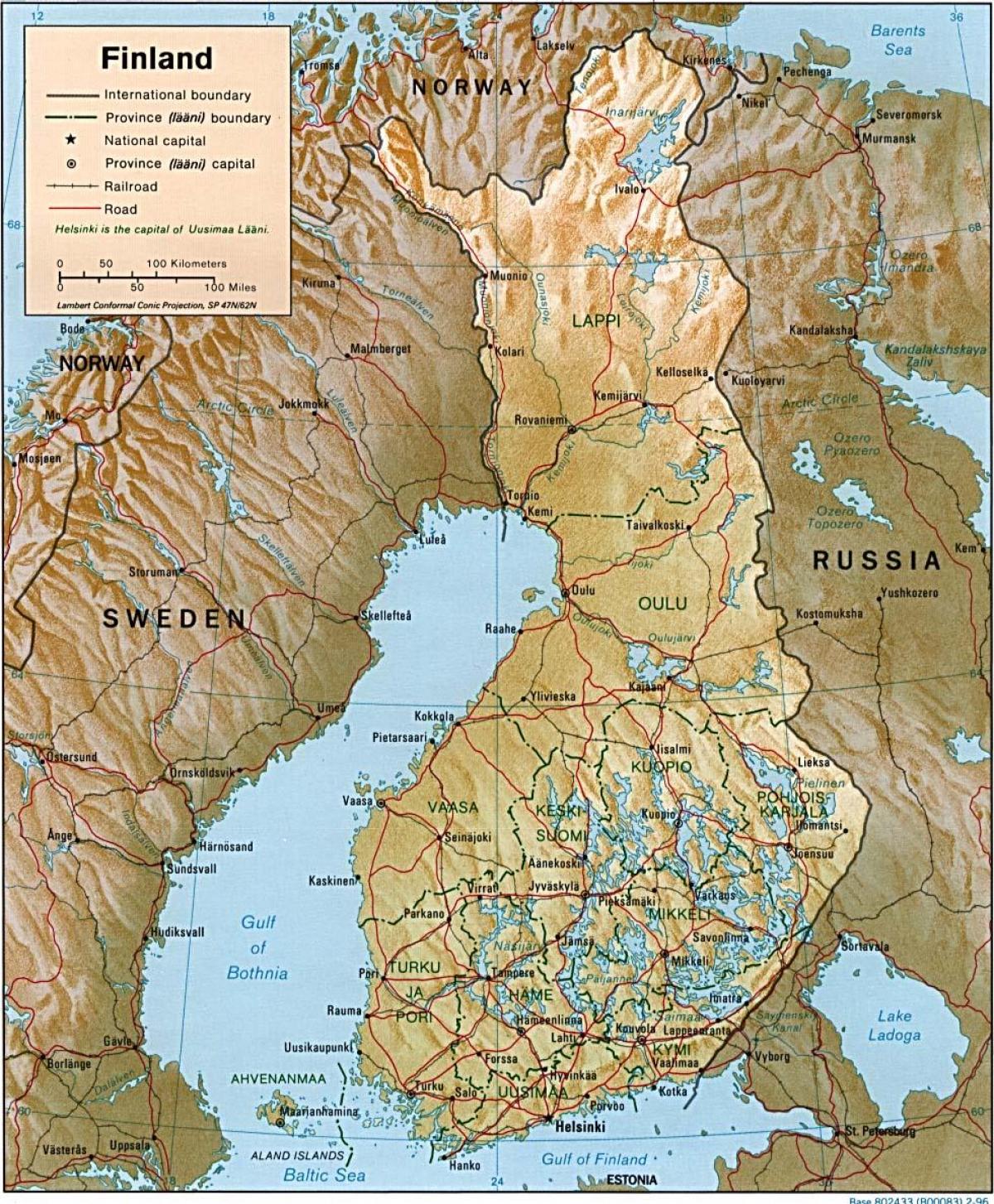 Mapa Finlandia topografikoak