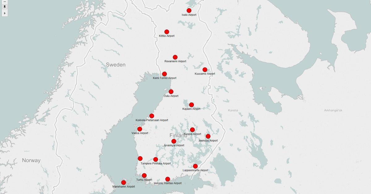 Mapa Finlandiako aireportuak