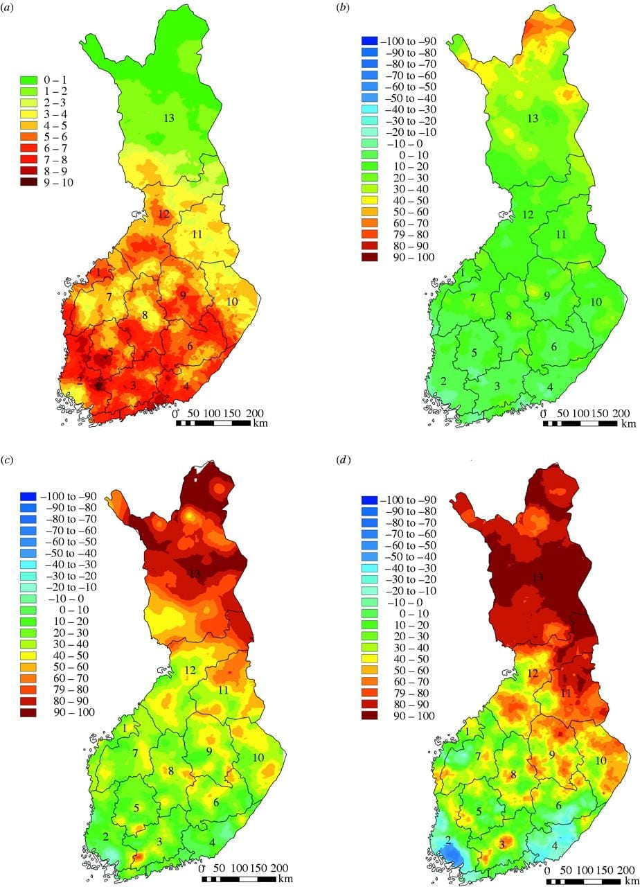 Mapa Finlandiako klima