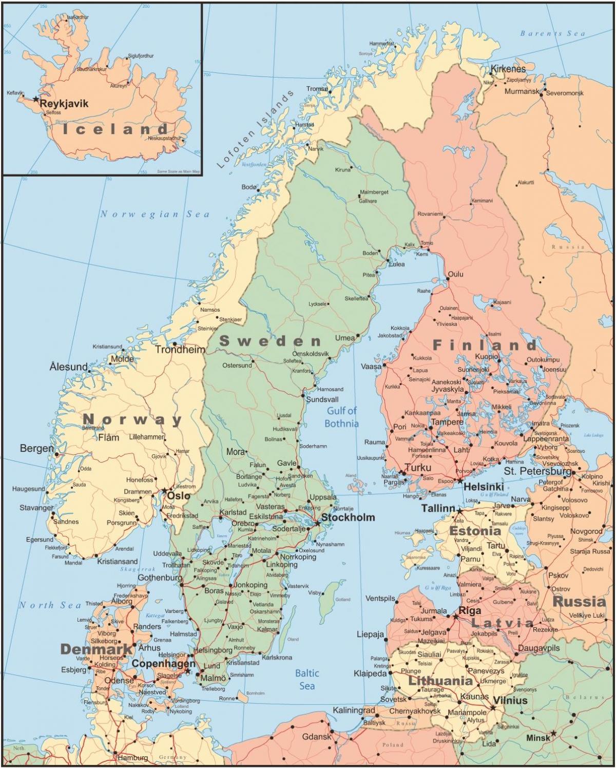 Mapa Finlandia eta inguruko herrialdeetan