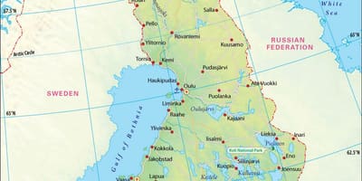 Mapa Finlandiako geografia